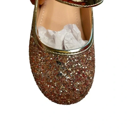 Champagne Gold Glitter Mary Jane Girl Flats Size 11 (29) Little Kid - Picture 6 of 6